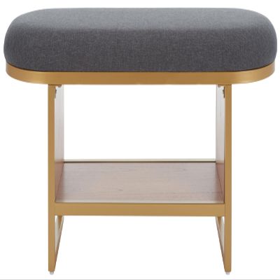SAFAVIEH Home Collection Iona Dark Grey/Walnut Open Shelf Bench with Cushion