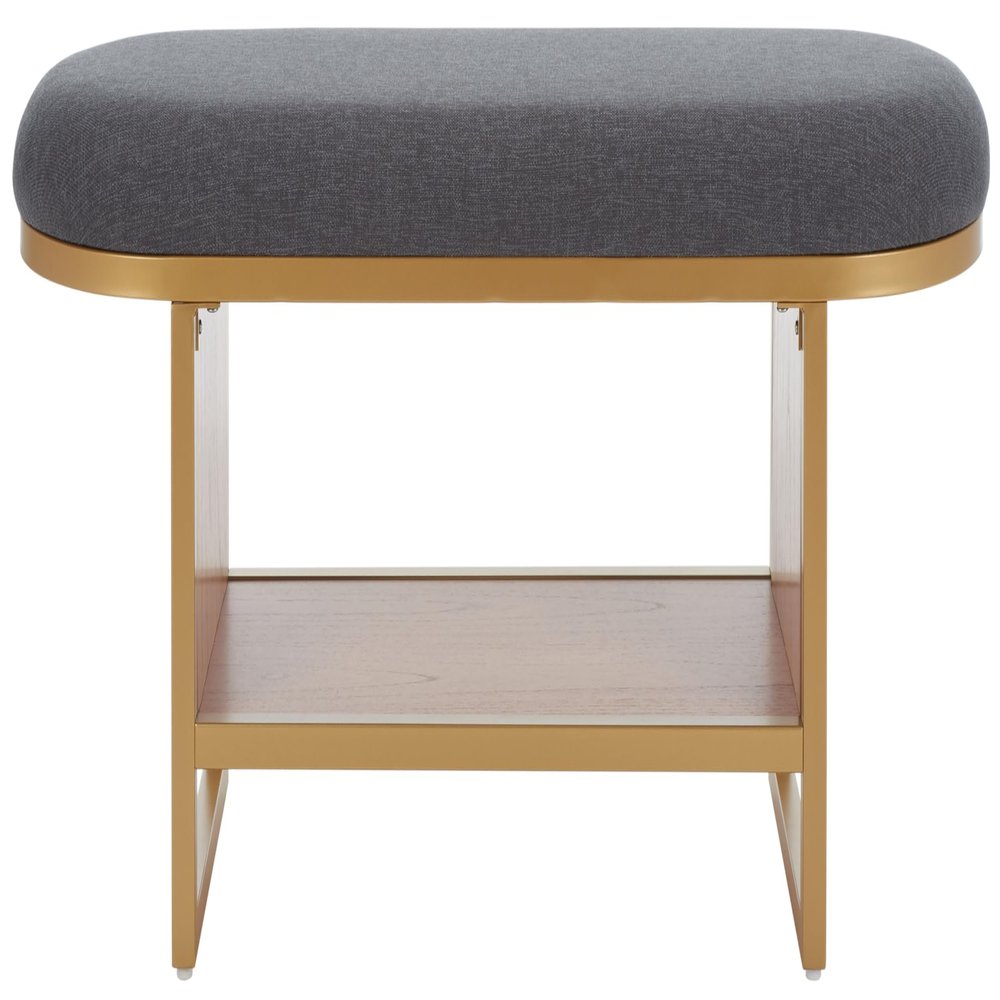SAFAVIEH Home Collection Iona Dark Grey/Walnut Open Shelf Bench with Cushion