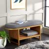SAFAVIEH Home Collection Iona Dark Grey/Walnut Open Shelf Bench with Cushion view 2