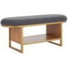SAFAVIEH Home Collection Iona Dark Grey/Walnut Open Shelf Bench with Cushion view 4