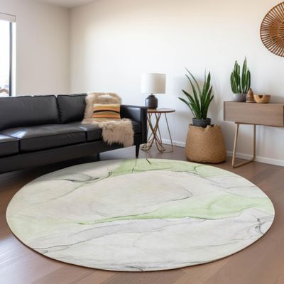 Addison Rugs Mayfield AMF515 Green 8' x 8' Indoor Premium Machine Washable Round Rug, Silky Soft, Easy Clean, Non Shedding, Bedroom, Living Room, Dining Room, Kitchen, Patio Rug