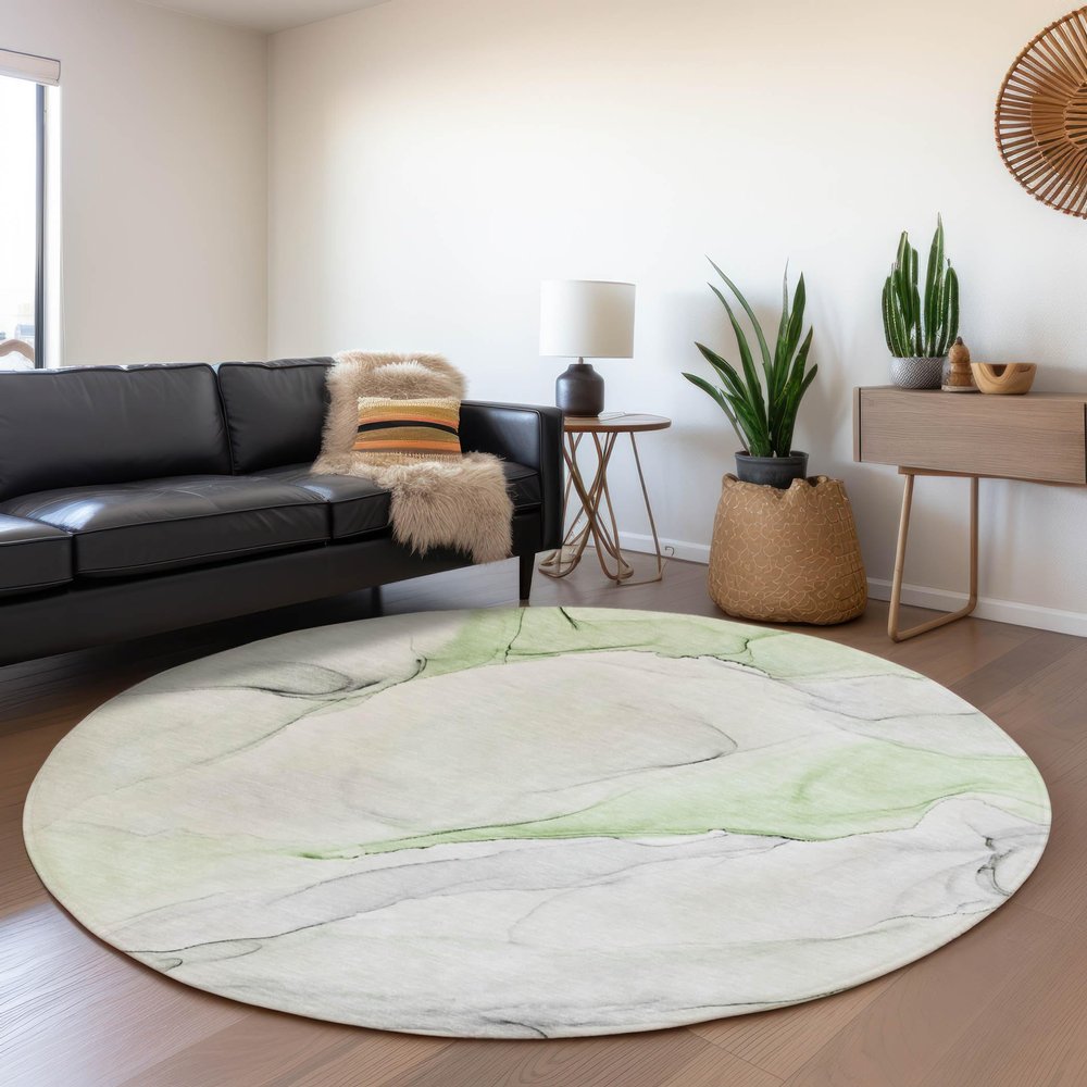 Addison Rugs Mayfield AMF515 Green 8' x 8' Indoor Premium Machine Washable Round Rug, Silky Soft, Easy Clean, Non Shedding, Bedroom, Living Room, Dining Room, Kitchen, Patio Rug