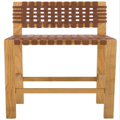 SAFAVIEH Home Collection Sorrento Natural Solid Wood/Light Honey Woven Leather 27-inch Seat Height Counter Stool (Fully Assembled)