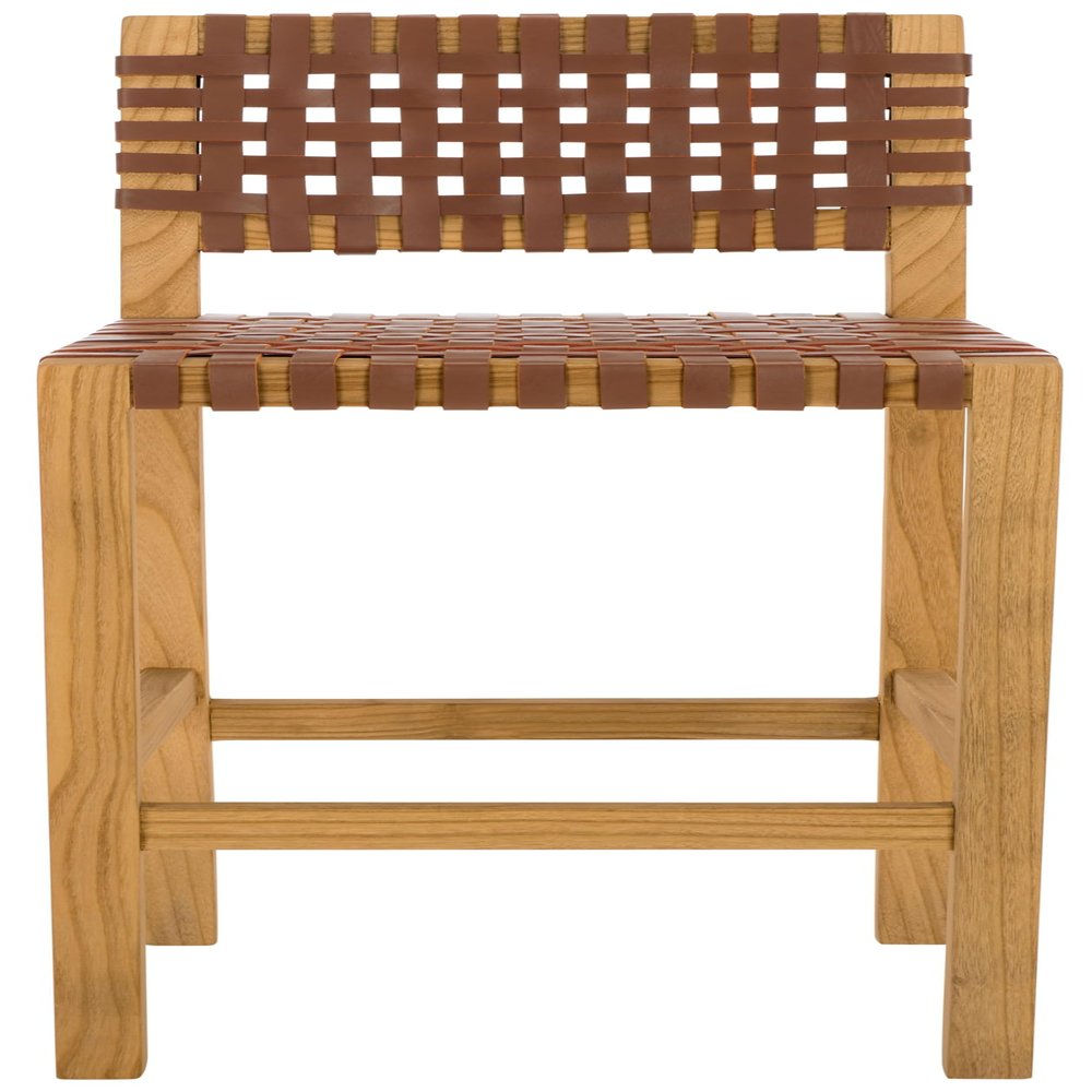 SAFAVIEH Home Collection Sorrento Natural Solid Wood/Light Honey Woven Leather 27-inch Seat Height Counter Stool (Fully Assembled)