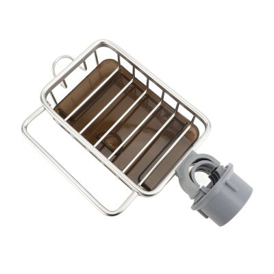 Brrnoo Left Kitchen Sink Faucet Organizer with Hook and Drain Tray, Sponge Holder Thickened Aluminum Sink Organizer Rack for Cloths Drain Stopper (Silver)
