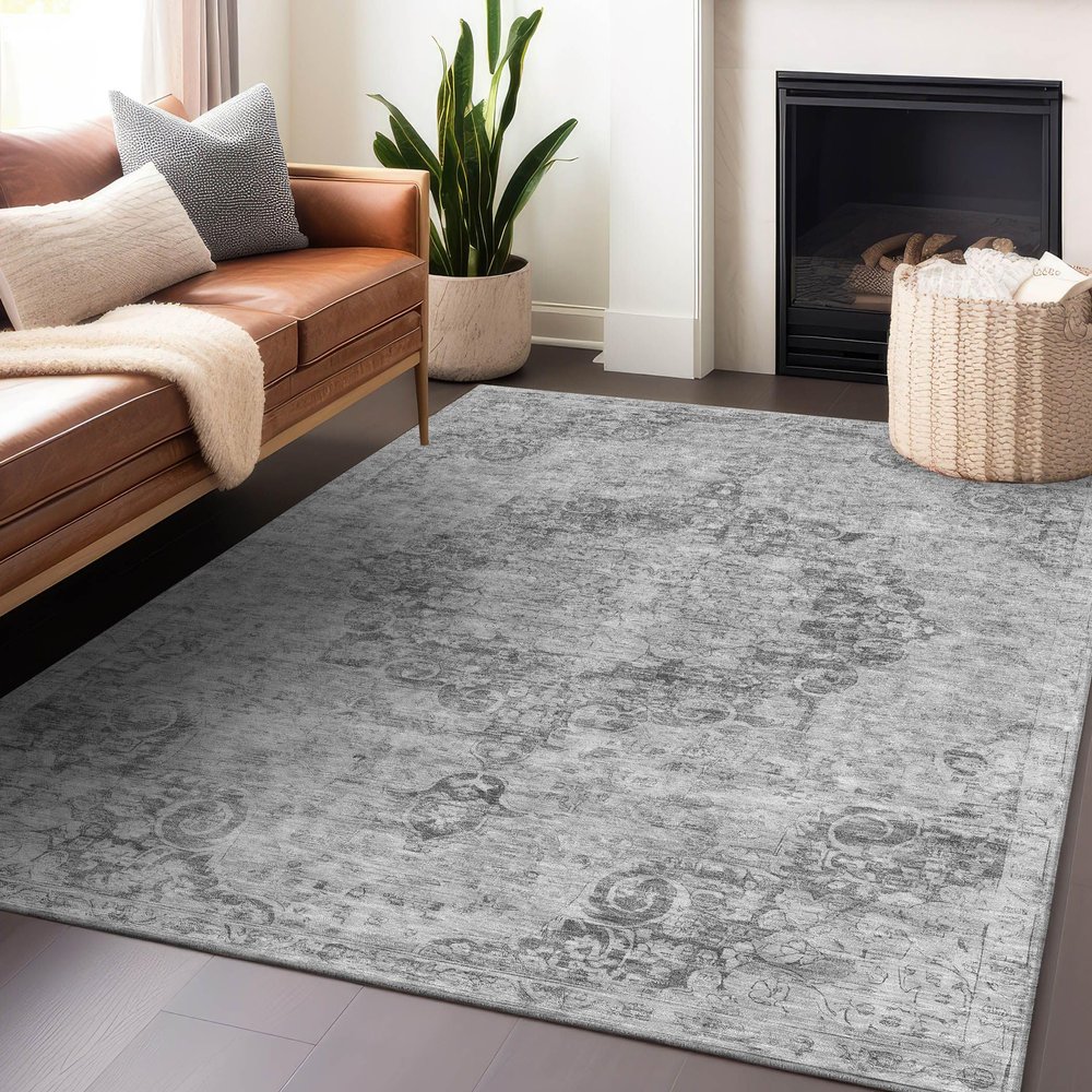 Addison Rugs Chantille ACN1238 Silver 8' x 10' Indoor/Outdoor, Machine Washable, Easy Clean, Non Shedding, Bedroom, Living Room, Dining Room, Kitchen, Patio Rug