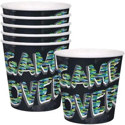 Unique Multicolor Gamer Birthday Paper Snack Buckets (5" x 8.75") 6 Count - Fun Gaming Themed Treat Containers - Perfect for Parties & Events