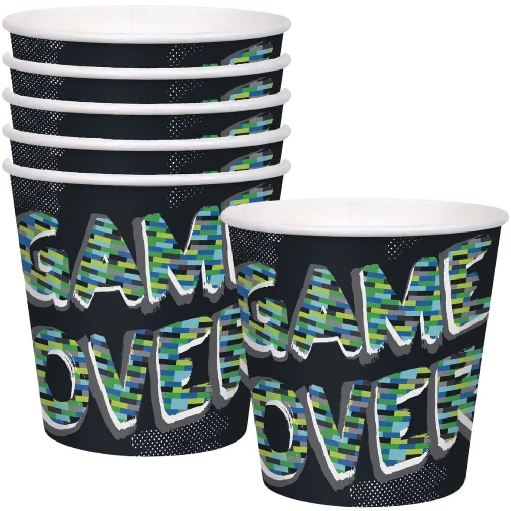 Unique Multicolor Gamer Birthday Paper Snack Buckets (5" x 8.75") 6 Count - Fun Gaming Themed Treat Containers - Perfect for Parties & Events