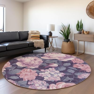 Addison Rugs Chantille ACN1564 Pink 8' x 8' Indoor/Outdoor, Machine Washable, Easy Clean, Non Shedding, Bedroom, Living Room, Dining Room, Kitchen, Patio Round Rug