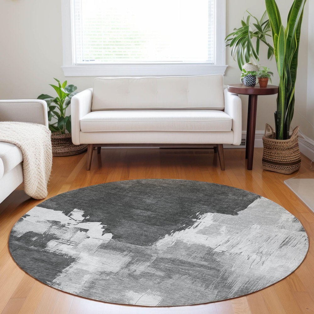 Addison Rugs Chantille ACN1334 Gray 8' x 8' Indoor/Outdoor, Machine Washable, Easy Clean, Non Shedding, Bedroom, Living Room, Dining Room, Kitchen, Patio Round Rug