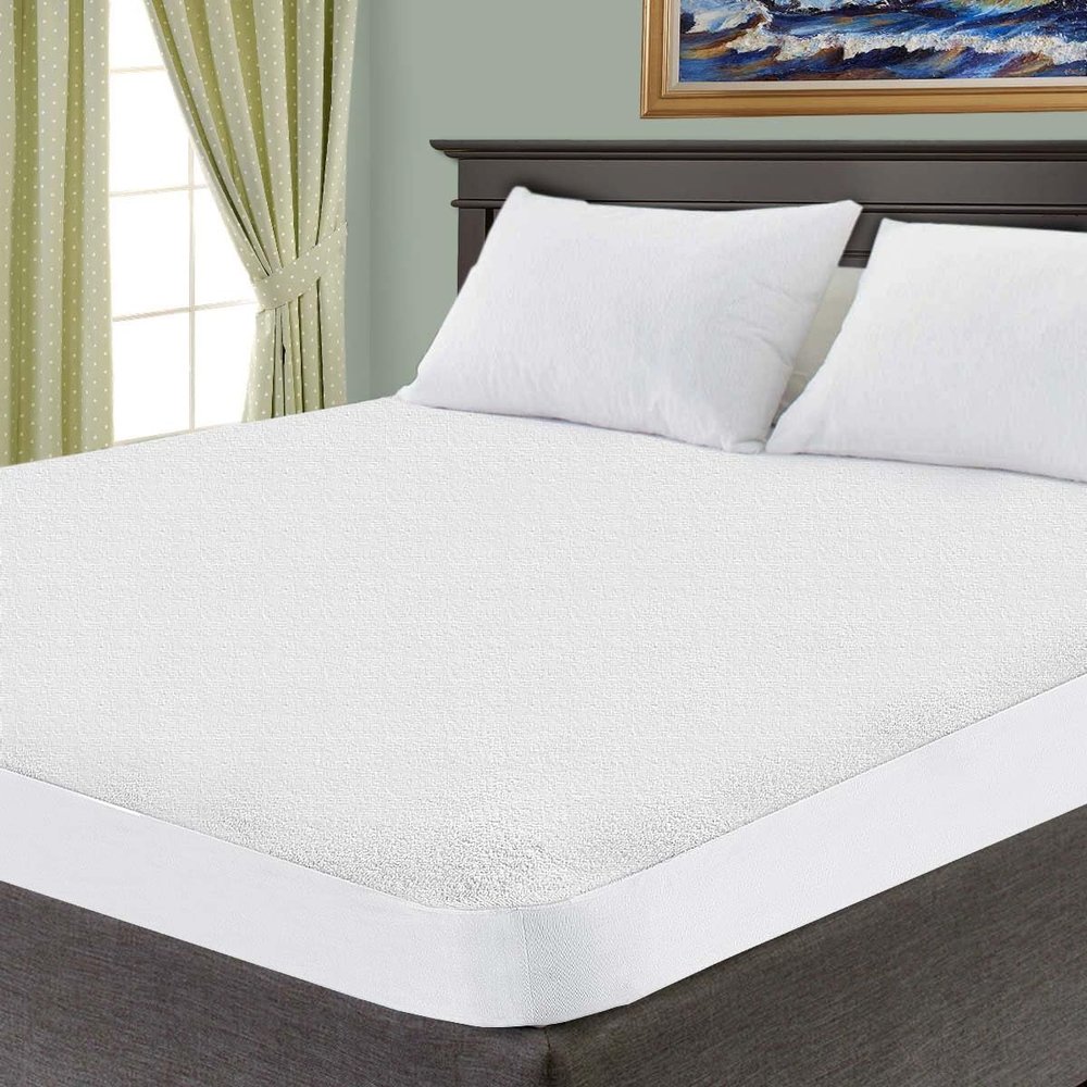 Superior Mattress Protector, Waterproof Backing, Soft Cotton Terry, Lightweight, Breathable, Noiseless, Fitted Sheet Design, Plush Bedding, Machine Washable, Vinyl-Free, Twin, White