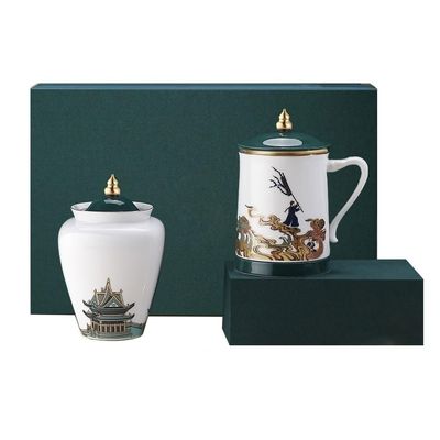 DIEYPOL Tea Tin Ceramic Loose Tea Storage Container Jar Home Office Tea Brewing Cup with Filter Office Cup Tea Gift Box Set Tea Canister