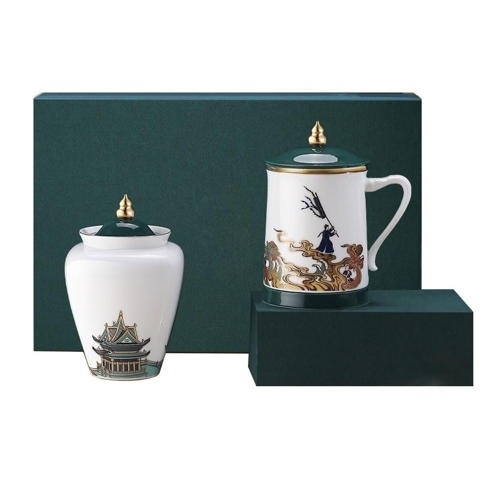 DIEYPOL Tea Tin Ceramic Loose Tea Storage Container Jar Home Office Tea Brewing Cup with Filter Office Cup Tea Gift Box Set Tea Canister