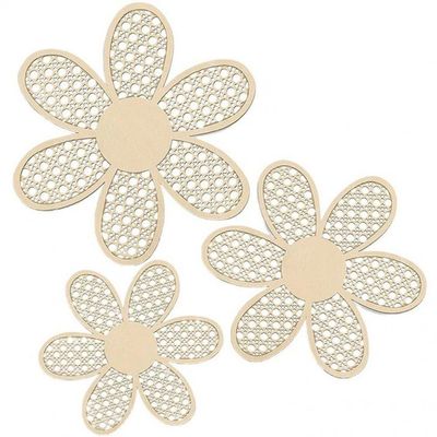 3 Pcs Wall Decor Natural Rattan Flower Wall Hanging Art Wooden Wall Art Nursery Wall Decor Flowers Farmhouse Hanging Decor for Home Office Nursery