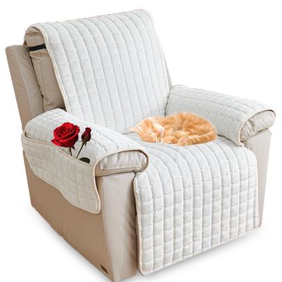 ZGDDPZA Recliner Chair Cover,Non Slip Thickened Flannel 1 2 3 Seater Soft Warm Reclining Chair Cover with Side Pocket Cushion Sofa Slipcovers Armchair Cover for Living Room (White,116 * 190cm)