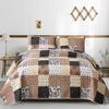 Mybedsoul Brown Quilt Set Twin Size, 2 Pieces Plaid Floral Bedspread Set Patchwork Reversible Bedding Set Microfiber Lightweight Bedspread Coverlet Set for All Season 68"x86" view 1