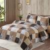 Mybedsoul Brown Quilt Set Twin Size, 2 Pieces Plaid Floral Bedspread Set Patchwork Reversible Bedding Set Microfiber Lightweight Bedspread Coverlet Set for All Season 68"x86" view 2