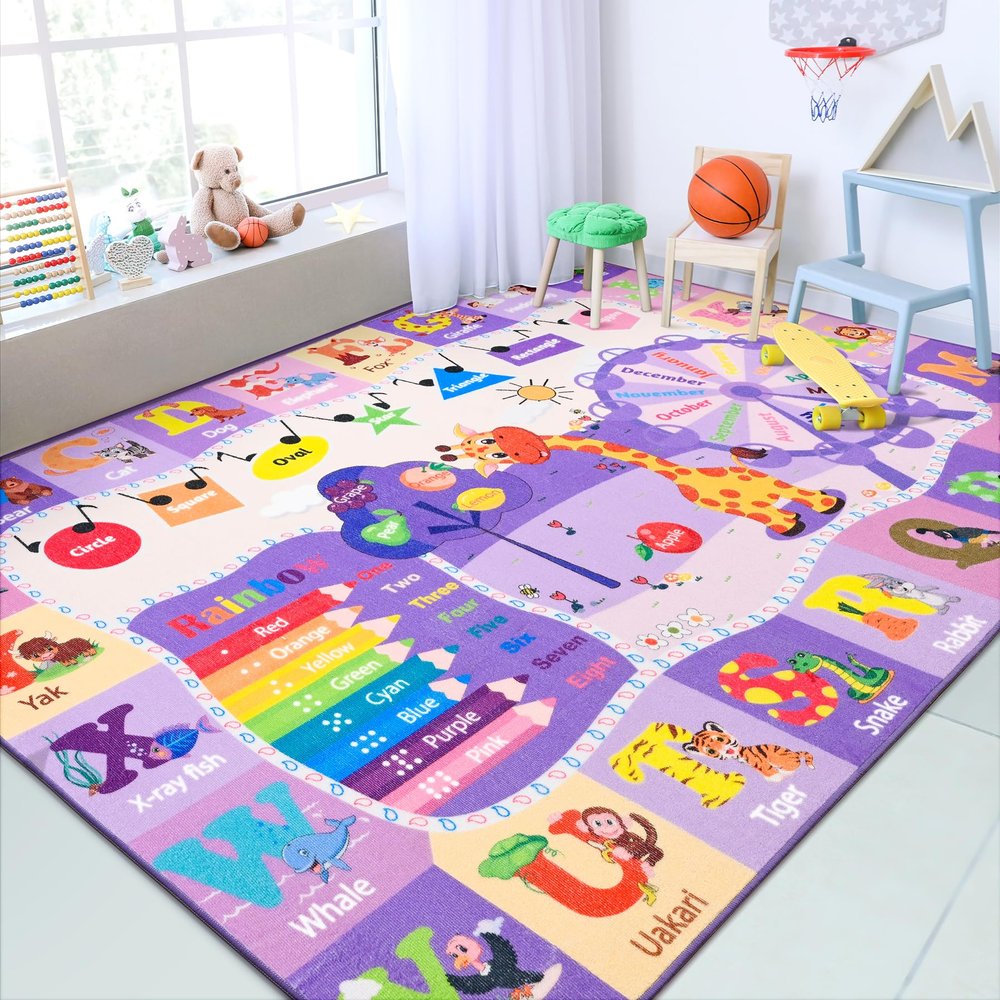 Chicrug 7x10 ABC Kids Rug for Classroom, Washable Non Slip Playroom Playmat