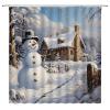 EVRCVAR Christmas Snowman Shower Curtain Winter Farmhouse Snow Scene Xmas Snowy Forest Rustic Holiday Happy New Year Bathroom Curtain Fabric with Hooks(70" WX70 H) view 1