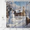 EVRCVAR Christmas Snowman Shower Curtain Winter Farmhouse Snow Scene Xmas Snowy Forest Rustic Holiday Happy New Year Bathroom Curtain Fabric with Hooks(70" WX70 H) view 2