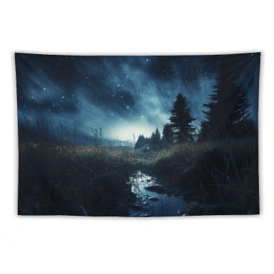 YJWANDO Modern Wall Tapestry, Night Forest Print Large Polyester Hanging Art Decor for Bedroom, Living Room, Dorm - Includes Hooks And Clips
