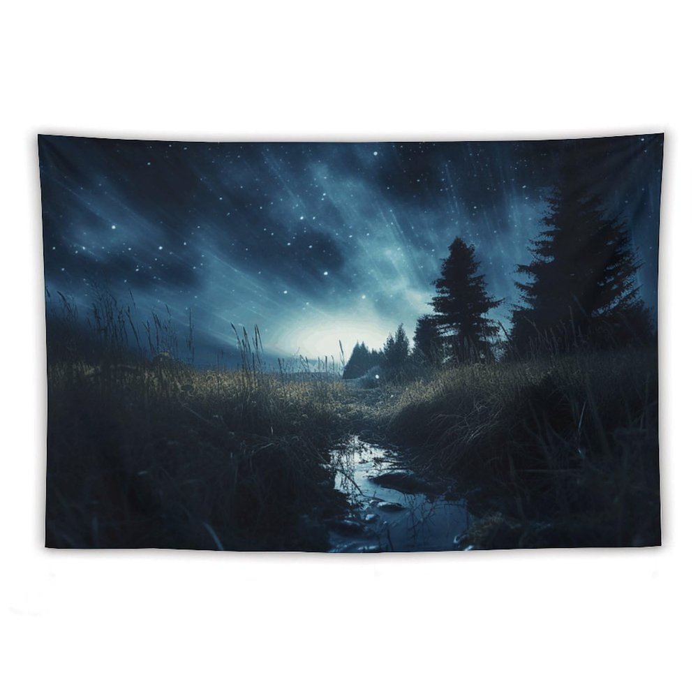 YJWANDO Modern Wall Tapestry, Night Forest Print Large Polyester Hanging Art Decor for Bedroom, Living Room, Dorm - Includes Hooks And Clips