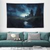 YJWANDO Modern Wall Tapestry, Night Forest Print Large Polyester Hanging Art Decor for Bedroom, Living Room, Dorm - Includes Hooks And Clips view 3