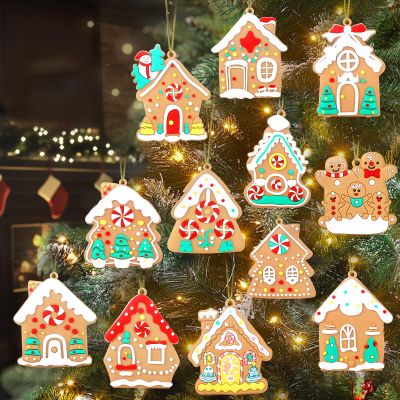 12pcs Gingerbread House Hanging Ornaments for Christmas Tree Decorations, House Figurines for Home Holiday Decor