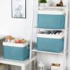 Bidtakay Large Storage Baskets for Shelves 3 Pack 16x11.8x11.8 Inch Storage Bins for Organizing Fabric Storage Cubes for Closet Clothes Basket Laundry-White&Teal view 2