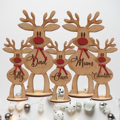 Personalised Freestanding Reindeer, Family Christmas Decoration, Place Names Setting DecorationPersonalised Freestanding Reindeer, Place Names Setting, Ornament, Table Place Names (20cm,5pcs)