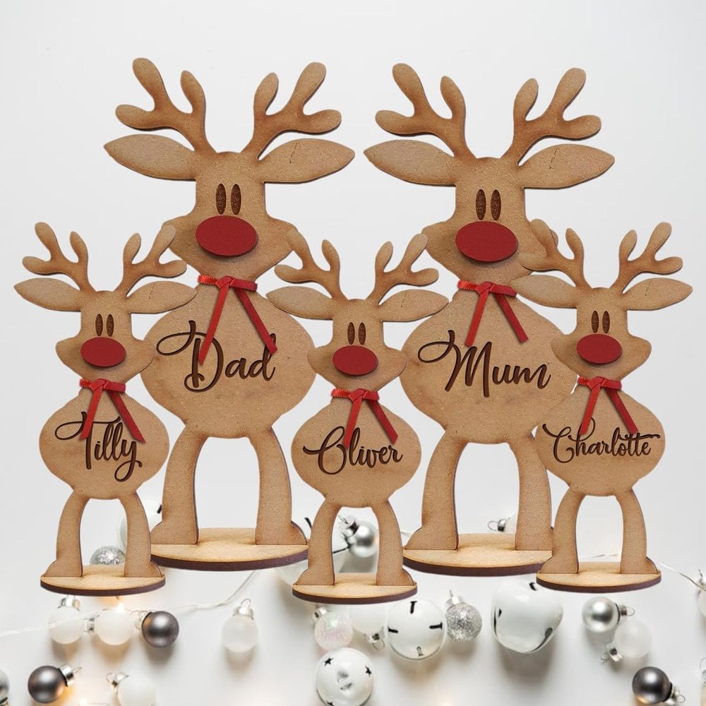 Personalised Freestanding Reindeer, Family Christmas Decoration, Place Names Setting DecorationPersonalised Freestanding Reindeer, Place Names Setting, Ornament, Table Place Names (20cm,5pcs)