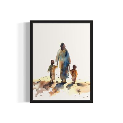 Jesus Walking with Children Art Print Poster, Religious Faith Spiritual Wall Art Painting Worship Prayer Artwork Posters for Bedroom Living Room Decorations (Jesus Walking with Children, 16x20 inches + (Black Frame))
