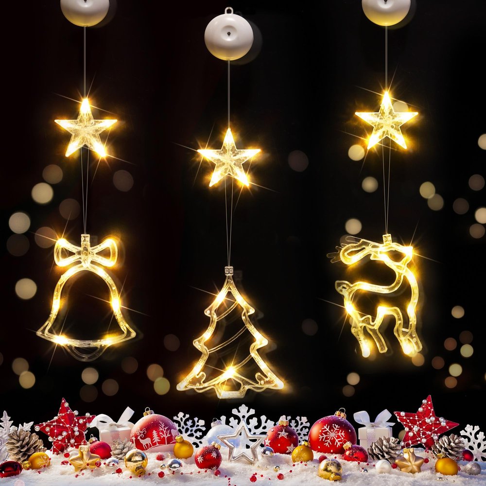 suddus Christmas Window Lights Decoration,Tree,Jingle Bell&Deer Warm White