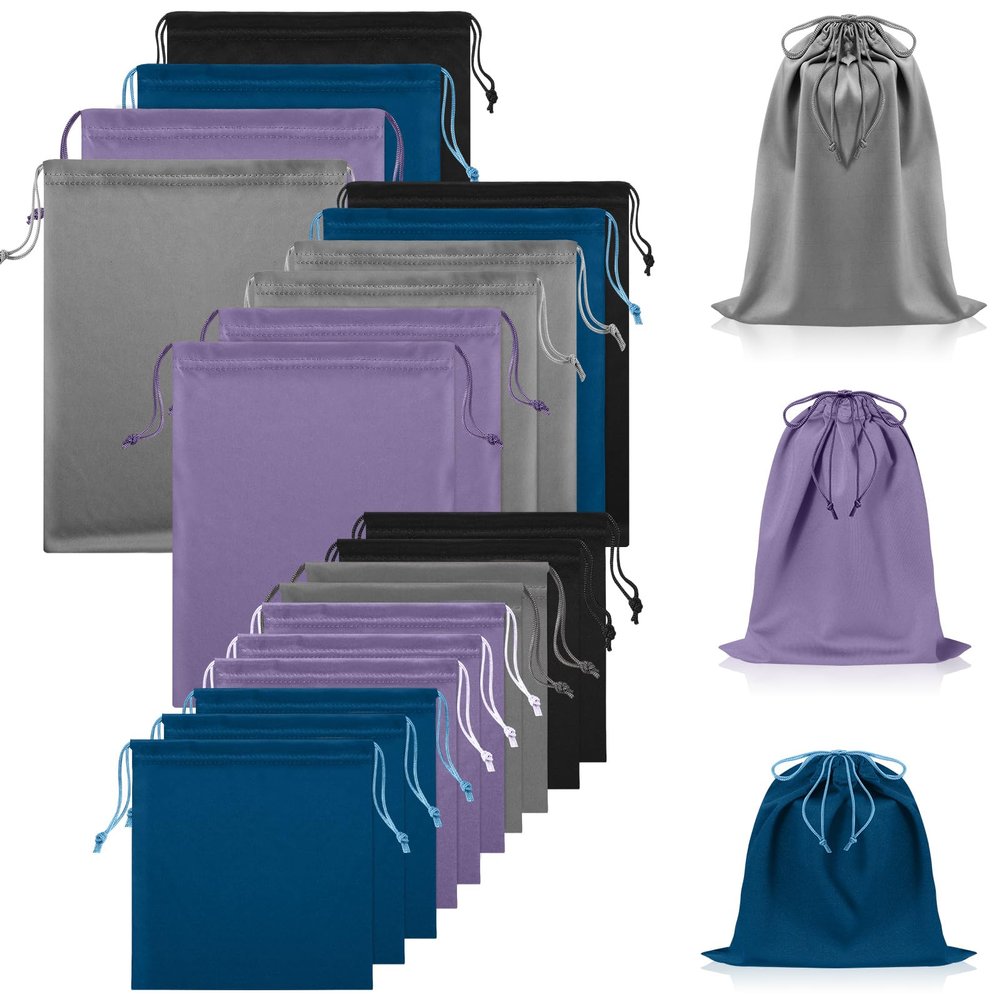 20 Pcs Satin Game Storage Bags for Women Men, S,M,L, Blue and Purple