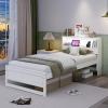 Giantex Twin Bed Frames with Storage Headboard, Wood Platform Bed with Charging Station & LED Light, Single Bed with Slats Support, Under-Bed Space, Twin Bed Frames for Kids Girls Boys (White) view 1