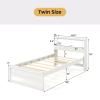 Giantex Twin Bed Frames with Storage Headboard, Wood Platform Bed with Charging Station & LED Light, Single Bed with Slats Support, Under-Bed Space, Twin Bed Frames for Kids Girls Boys (White) view 2