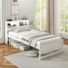 Giantex Twin Bed Frames with Storage Headboard, Wood Platform Bed with Charging Station & LED Light, Single Bed with Slats Support, Under-Bed Space, Twin Bed Frames for Kids Girls Boys (White) view 3