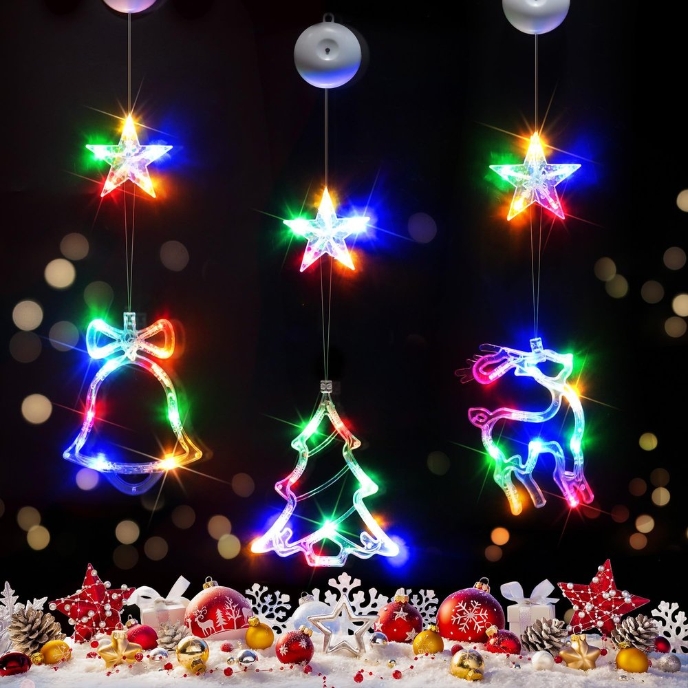suddus Christmas Window Lights Decoration, Tree,Jingle Bell&Deer Multicolor