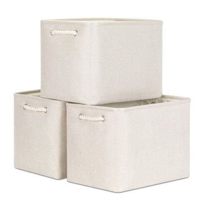 Bidtakay Large Storage Baskets for Shelves 3 Pack Fabric Storage Bins for Organizing Linen Collapsible Organizer for Closet-Light Biege