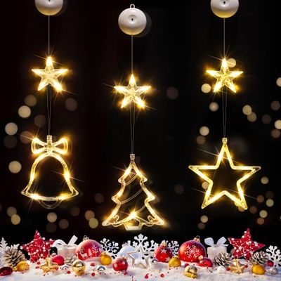 suddus Christmas Window Lights Decoration, Star, Bell & Tree Warm White