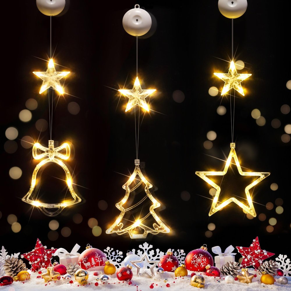 suddus Christmas Window Lights Decoration, Star, Bell & Tree Warm White