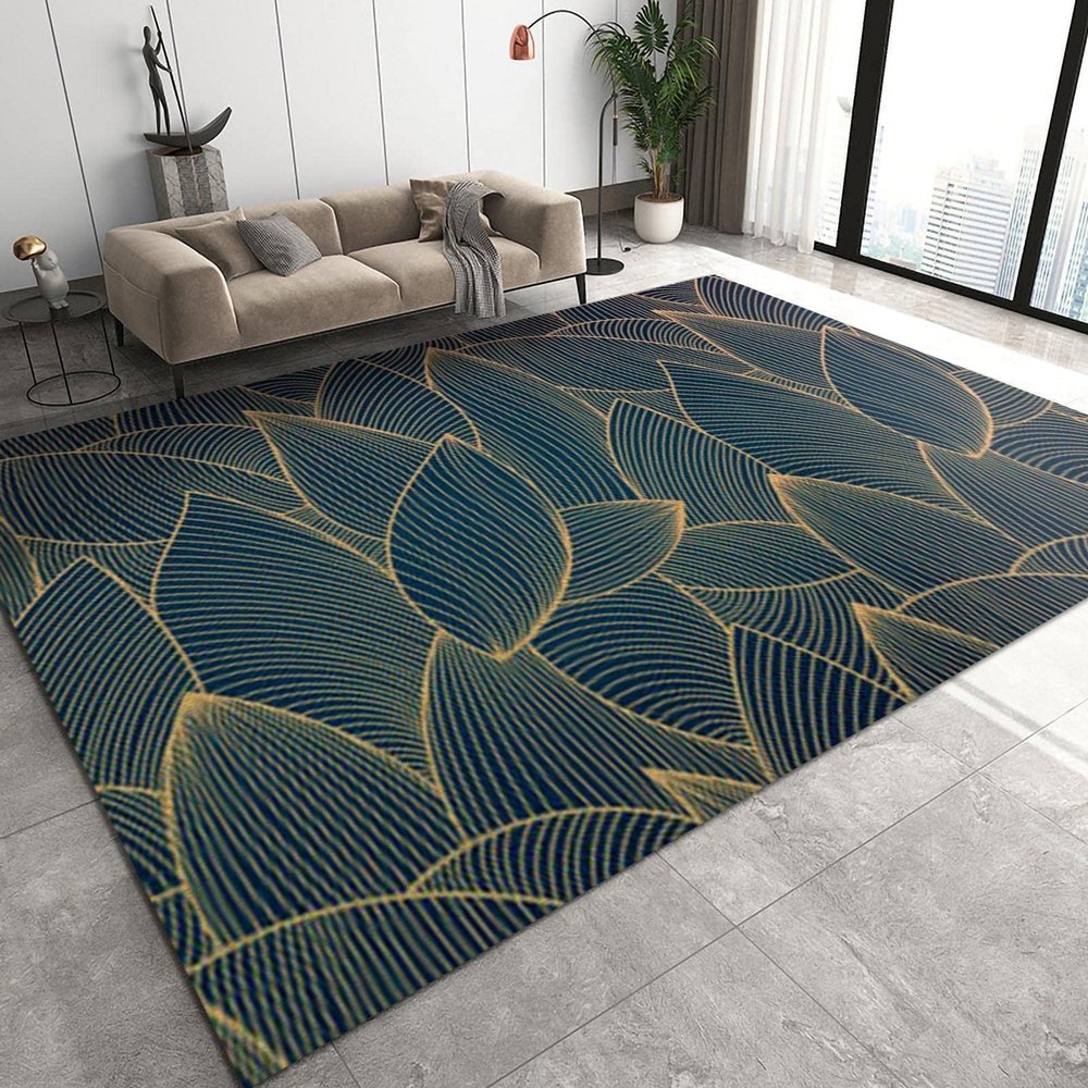 3x4 Rugs for Entryway Golden Texture Lotus Pattern Low Pile Area Rug, Modern Simple Leaves Kids Bedroom Rug Soft for Coffee Shop Living Room Under Table Game Room