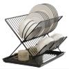 Dish Drying Rack For Kitchen Counter, 2-Tier Dish Drainer Kitchen Plate Rack with Drainboard X-Shaped Collapsible Dish Drainer Space-Saving Storage for Kitchen Sink, Countertop, Cutlery, Plates(Black) view 1