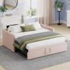 Merax Twin Size Velvet Daybed with Extended Pop Up Trundle, Upholstered Sofa Bed Daybed, Space-Saving Twin to King Design for Guest Room, Mattress not Included, Pink view 1
