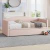 Merax Twin Size Velvet Daybed with Extended Pop Up Trundle, Upholstered Sofa Bed Daybed, Space-Saving Twin to King Design for Guest Room, Mattress not Included, Pink view 3