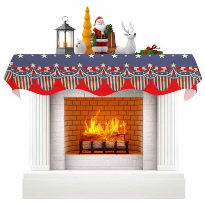 Falaniique 4th of July Fireplace Mantel Scarf Cover, Geometric Red Blue Star Stripes Flag Mantel Shelf Top Scarf Runner for Christmas Halloween Thanksgiving Fall Indoor Decorations 60" L x 17" W
