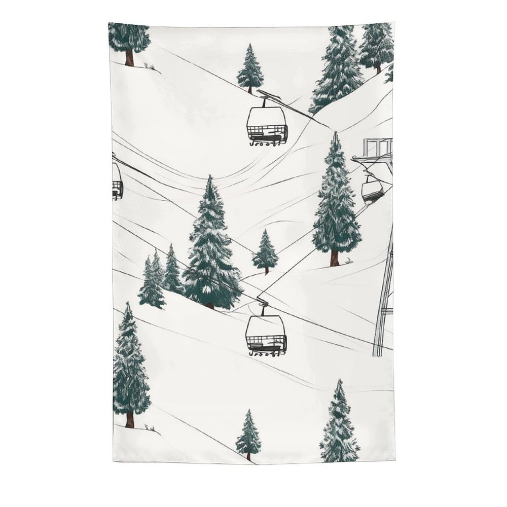 WYUSPGK Wall Tapestry, Ski Lift With Fir Tree Print Large Polyester Hanging Decor with Installation Kit Ideal for Bedroom, Living Room, Meditation Space