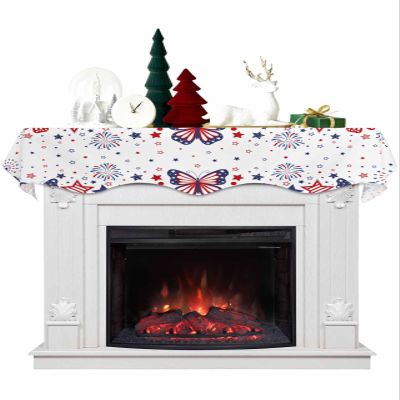 American Flag Fireplace Mantel Scarf Cover, Patriotic Firework Stars Freedom 4th of July Mantel Shelf Top Scarf Runner for Christmas Halloween Thanksgiving Fall Indoor Decorations 70" L x 17" W