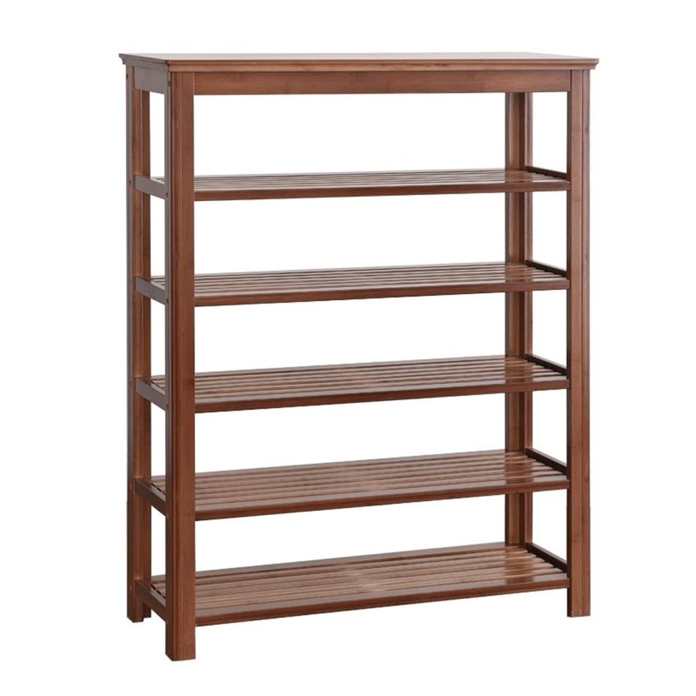 ENGENDER Shoe Rack Storage Organizer Modern Freestanding Multi-Tier Shoe Rack Space Saving Wooden Shoe Cabinet Locker Tower (6 Tiers, Brown)(80cm Wide)