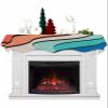 Geometric Fireplace Mantel Scarf Cover, Red Orange Teal Blue Tan Minimalist Stripes Mantel Shelf Top Scarf Runner for Christmas Halloween Thanksgiving Fall Indoor Decorations 60" L x 17" W view 1
